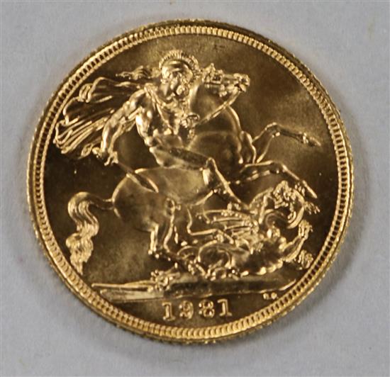 A 1981 gold sovereign, UNC